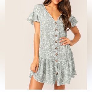 NWT Lucca Couture Sage Leopard Button-Down Dress